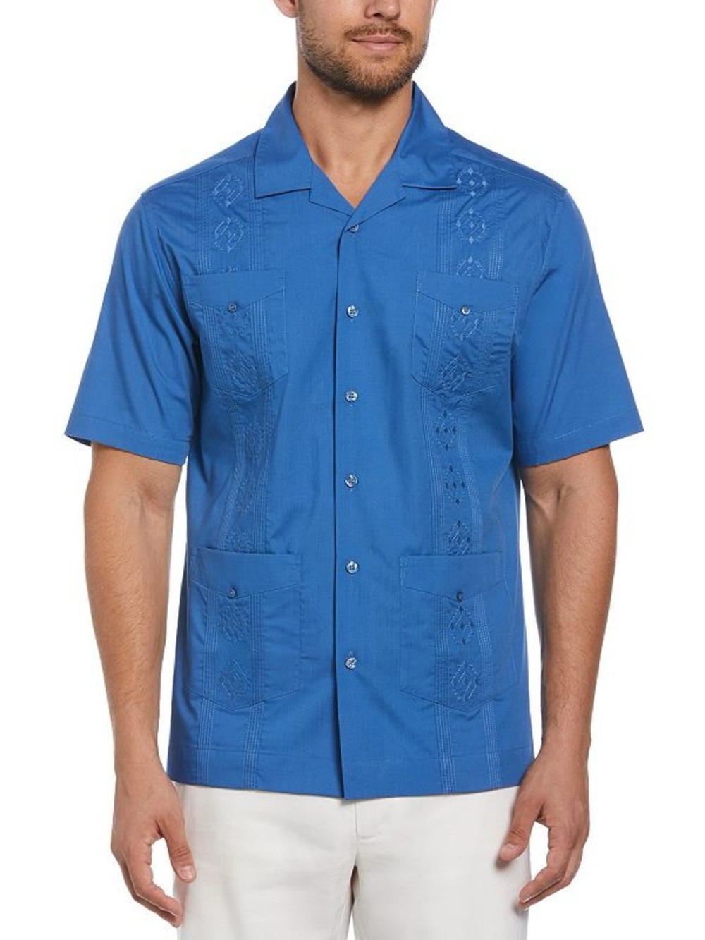 Cubavera Men's Short Sleeve Shirt Button up Blue Size L 2 Pocket Cotton/Poly